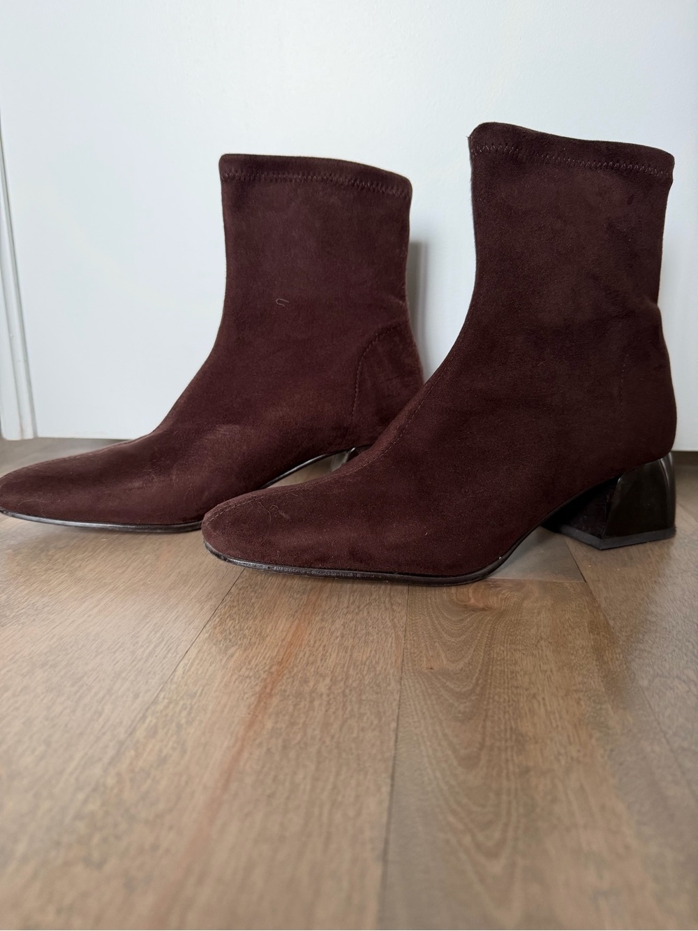 Miss elastic Women's Brown Suede Block Heel Ankle Boots
